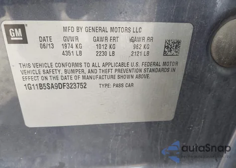 2013 Chevrolet Malibu 1Ls from USA, damaged, VIN 1G11B5SA9DF323752